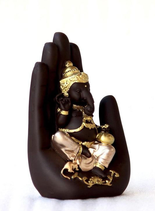 Golden Handcrafted Palm Ganesha Decorative Showpiece