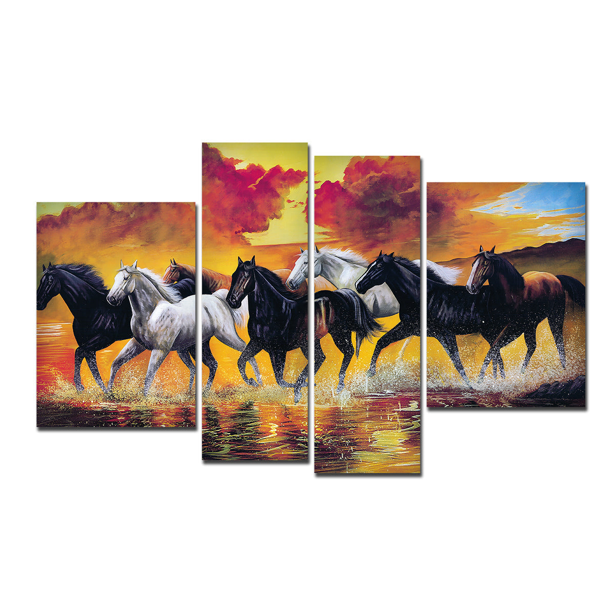 Horses Running Through the Splashes of Water Canvas Wall Painting