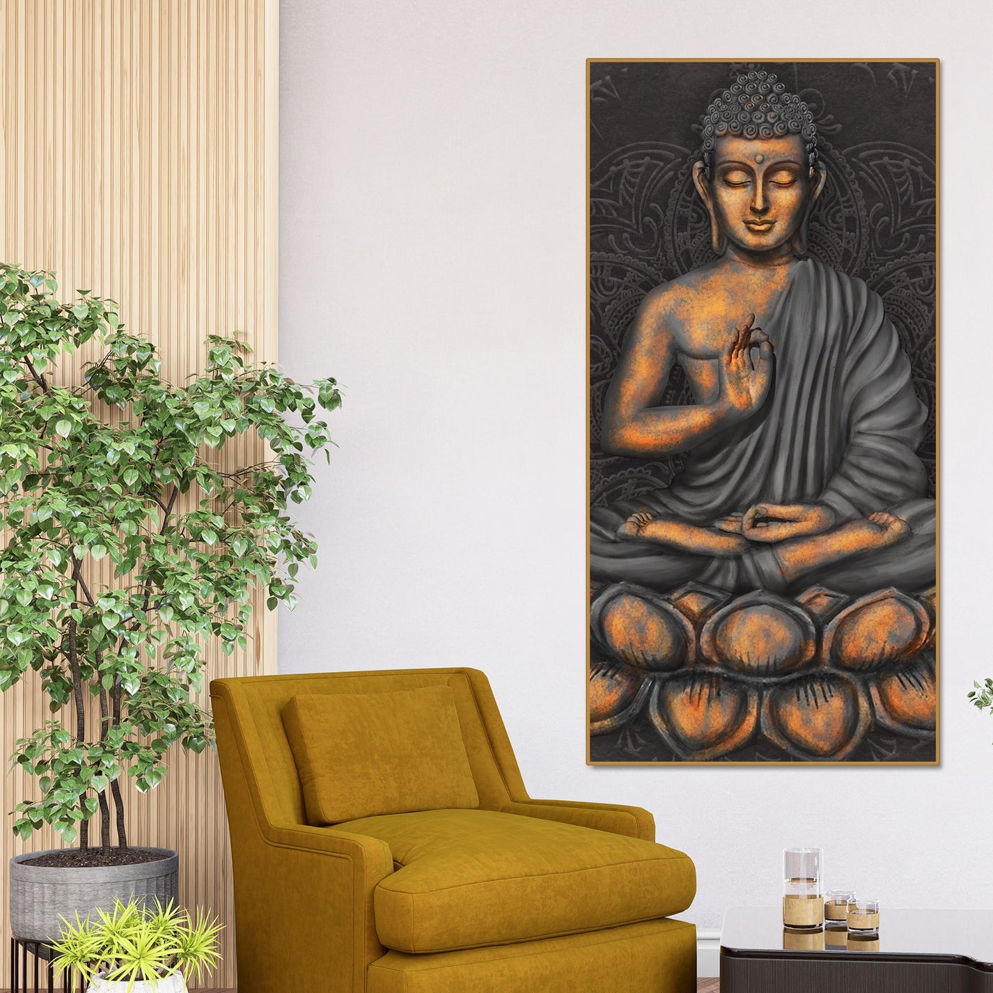 Lord Buddha in Forest Premium Canvas Wall Painting