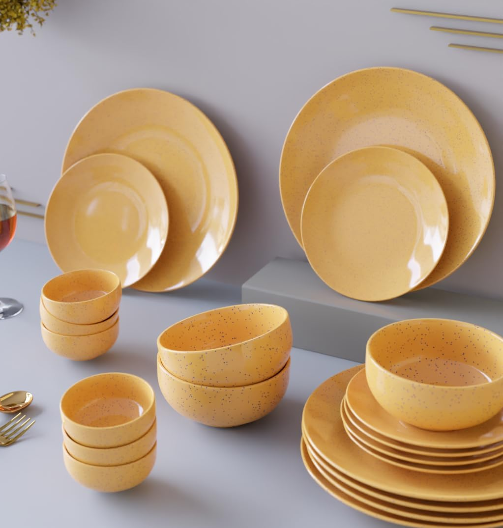 Mustard Marble 21 Piece Ceramic Gift Dinner Set