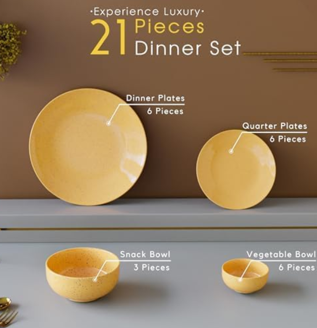 Mustard Marble 21 Piece Ceramic Gift Dinner Set