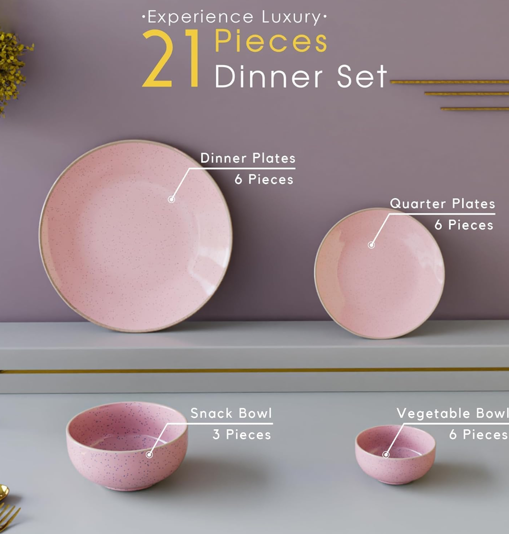 The Earth Store Pink Marble 21 Piece Ceramic Gift Dinner Set