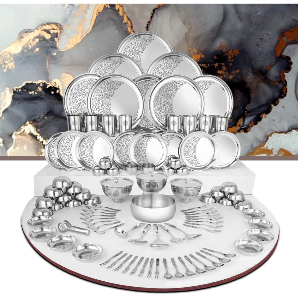 Solid Stainless Steel Laser Bloom Dinner Set