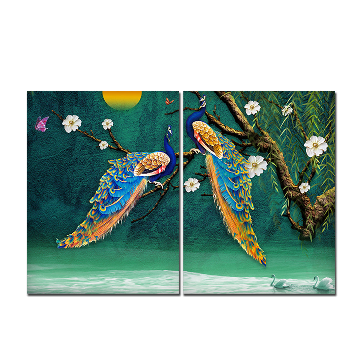 Canvas Bedroom Wall Painting of 2 Pieces Beautiful Bird Couple in Forest