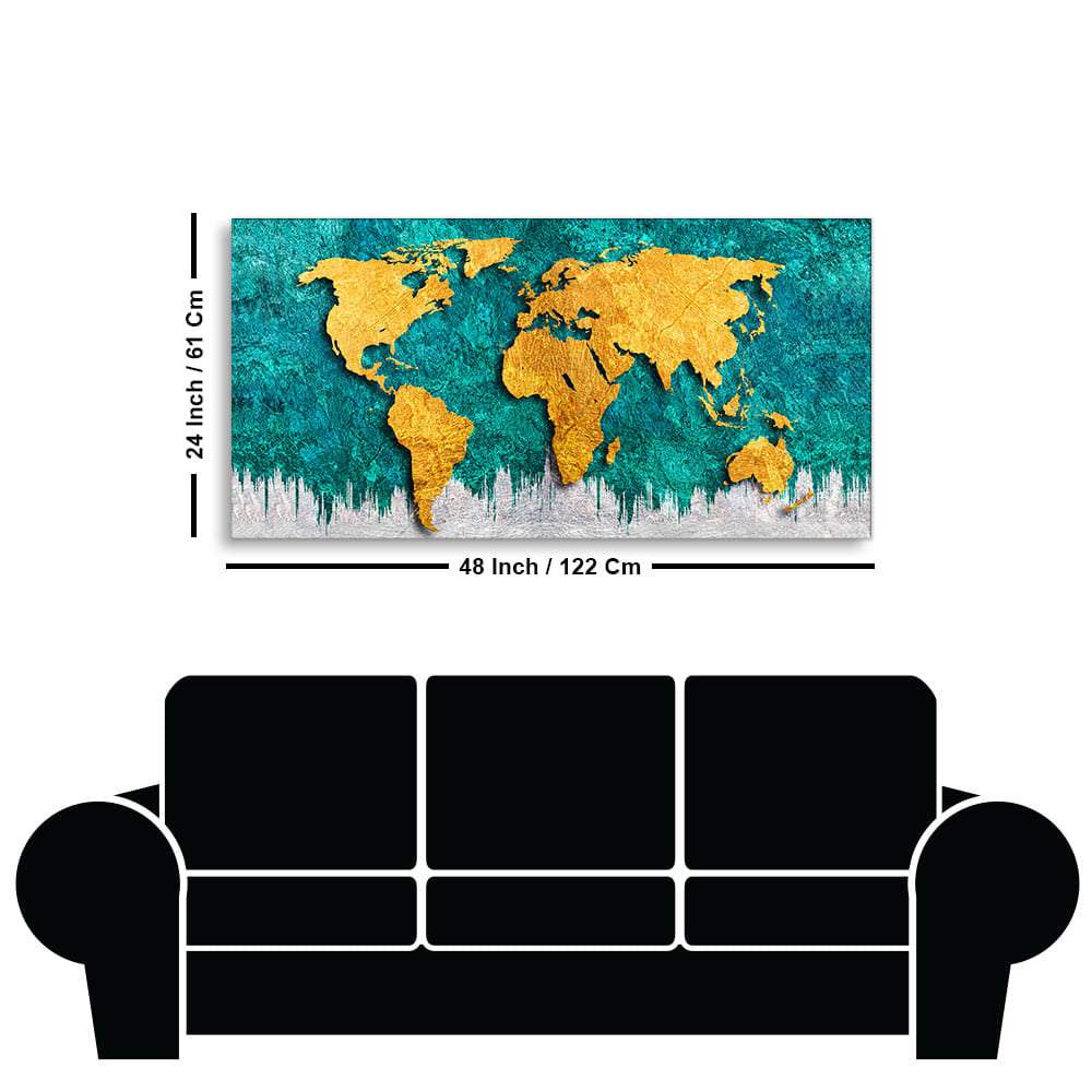 Play video Golden World Map Canvas Wall Painting