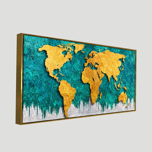 Play video Golden World Map Canvas Wall Painting